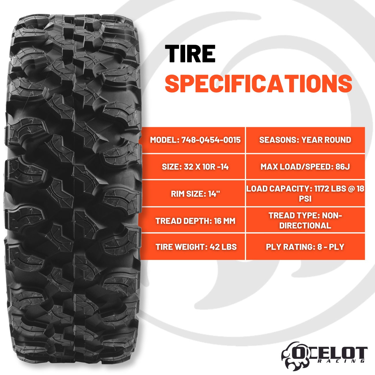 Ocelot Gotham 32x10R-14 ATV/UTV Tire - Set of 4