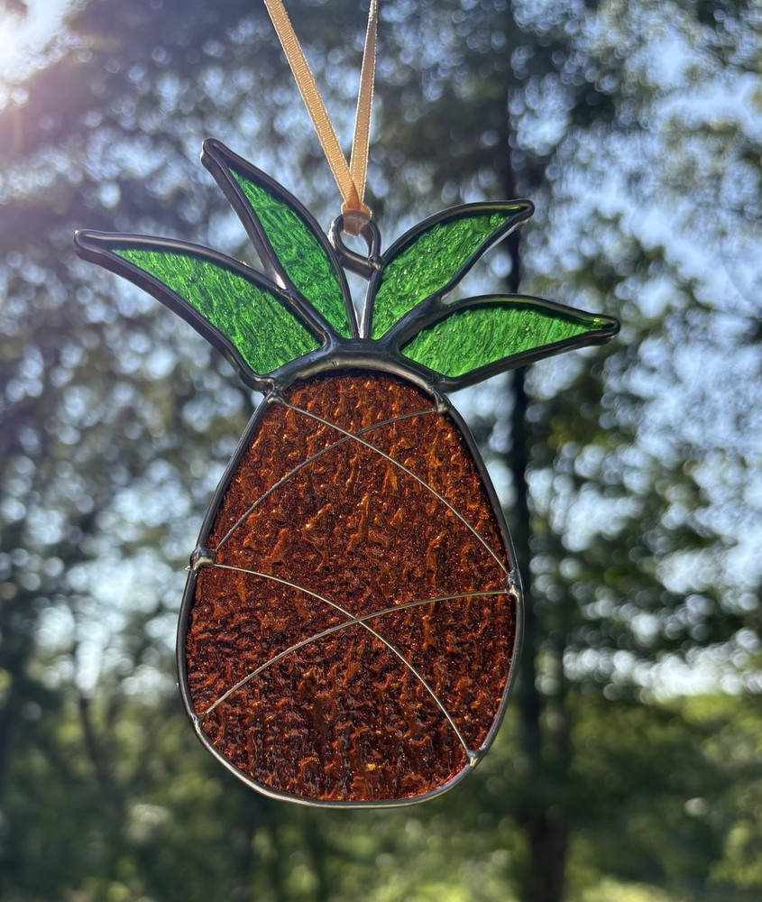Stained Glass Pineapple Suncatcher Fruit Handcrafted