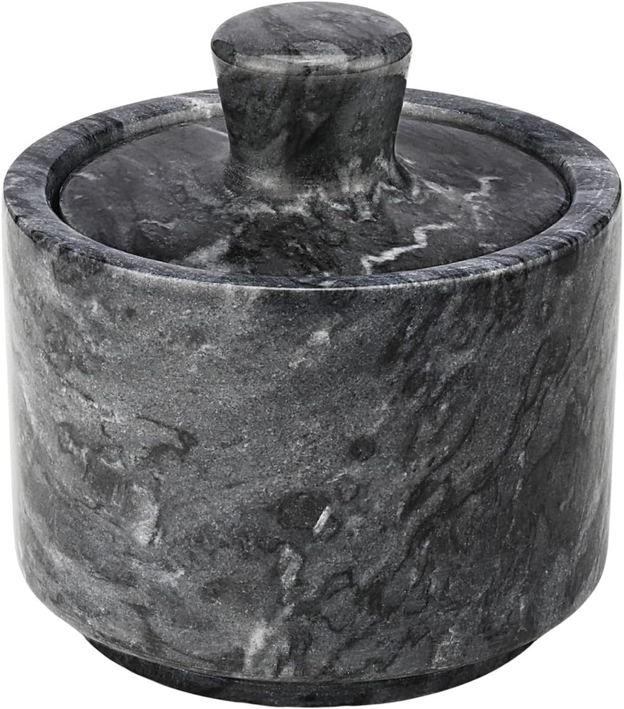 Marble Salt Cellar with Lid, Multi-Purpose Marble Container for Salt, Pepper, Pa
