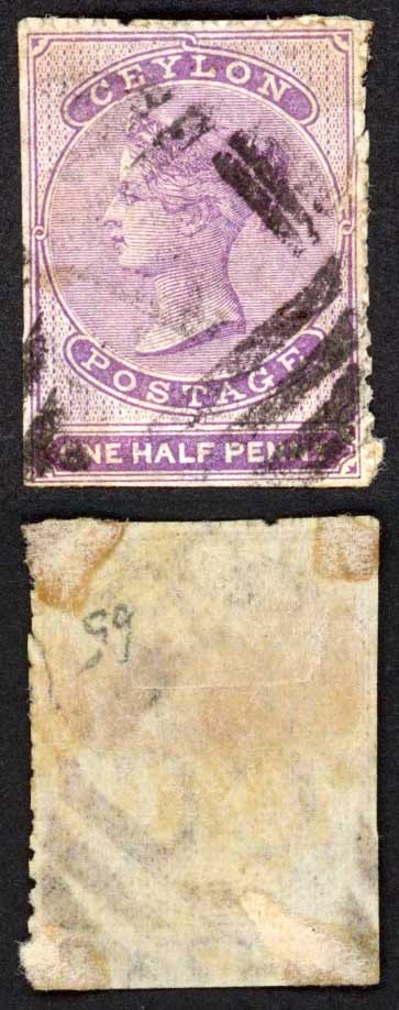 Ceylon SG48c 1/2d Mauve Wmk Crown CC Used