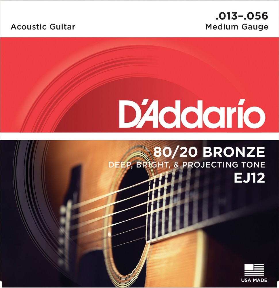 D'Addario EJ12 Medium 80/20 Bronze 13-56 6 String Acoustic Guitar Strings