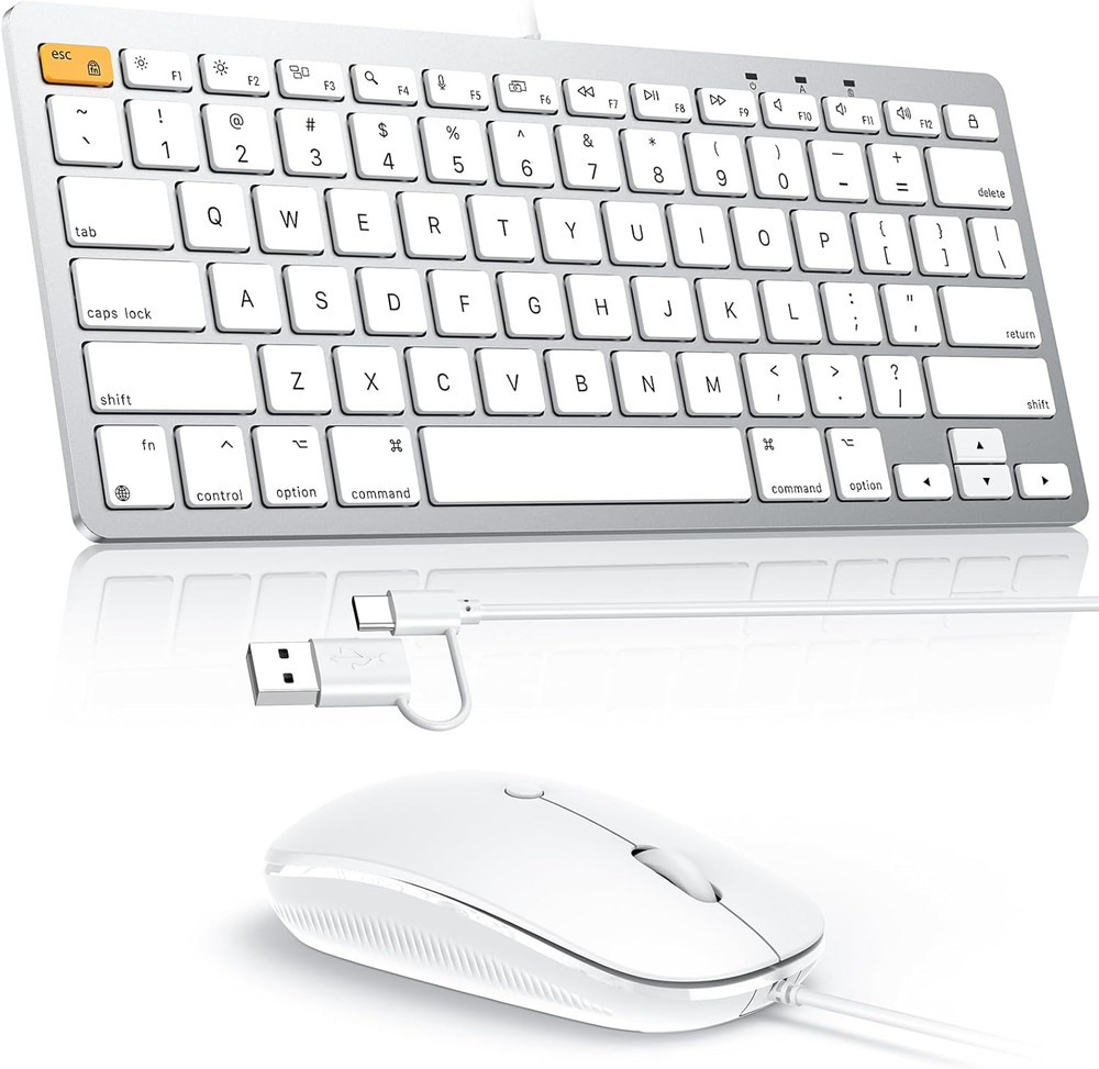 OMOTON Wired Keyboard and Mouse Compatible with Mac, Keyboard with Dual Interfac