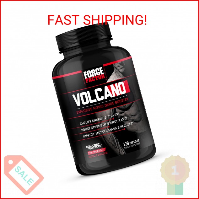 Force Factor Volcano Pre Workout Nitric Oxide Booster Supplement for Men with Cr