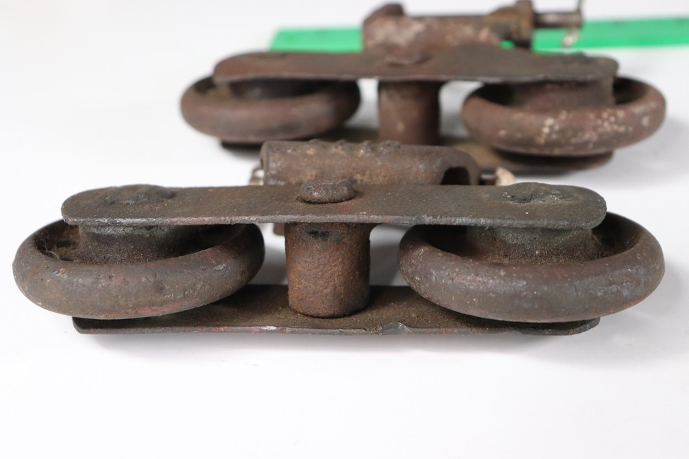 VTG Cast Iron Barn Door Rollers Slides Double Wheel 2pc (c2)