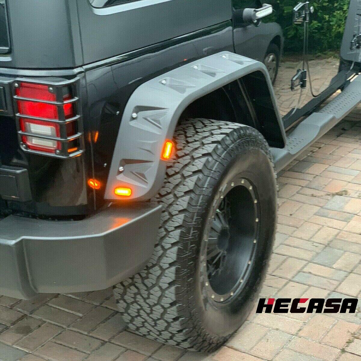 For 07-18 Jeep Wrangler JK Pocket Rivet Style Smooth Fender Flares w/LED 4PCS
