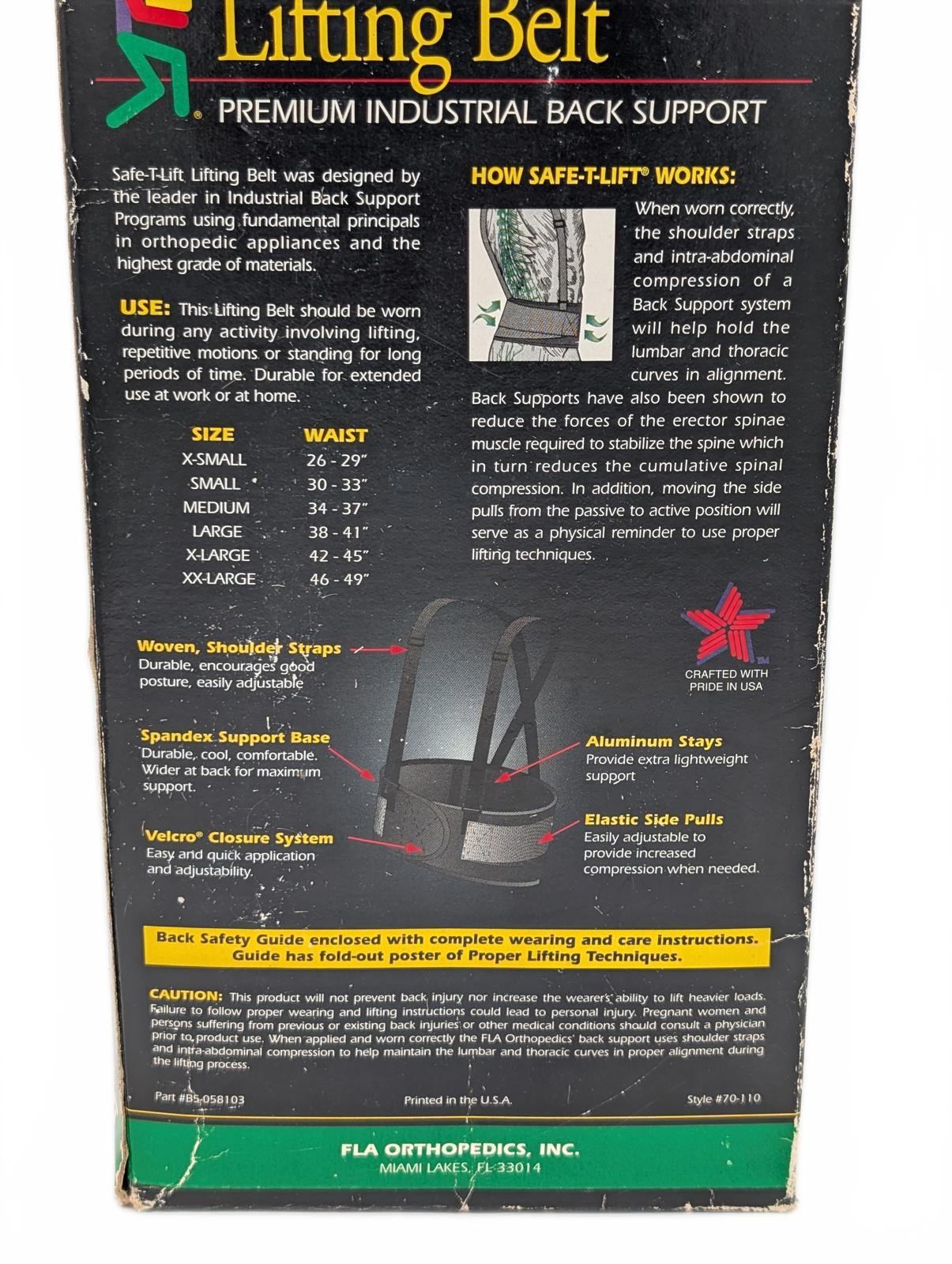 Safe-T-Lift Occupational Safety Lifting Belt Back Support Unisex Large 38-41