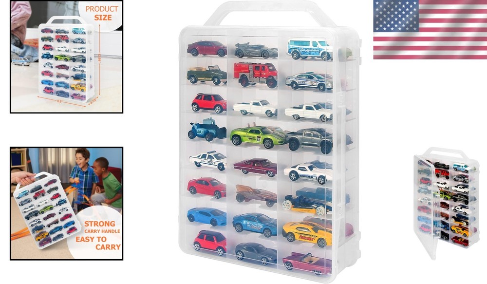 Double Sided Toy Car Case - 48 Compartments, Portable Design