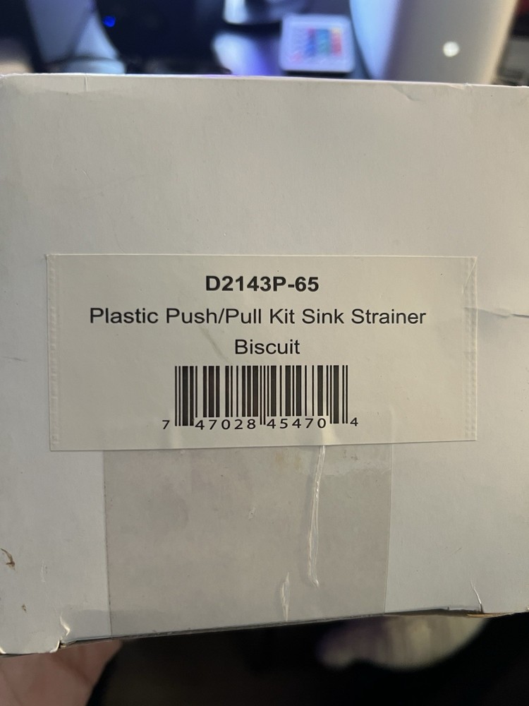 D2143P-65 4-3/8" Push-Pull Style Large Kitchen Sink Basket Strainer Biscuit
