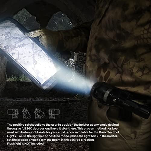 Adjustable Flashlight Holster for Belt - Rotatable Torch Holder with Side Lock S
