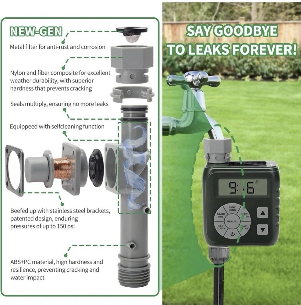 Sprinkler Timer Programmable Irrigation Water Timer for Garden Hose Solar