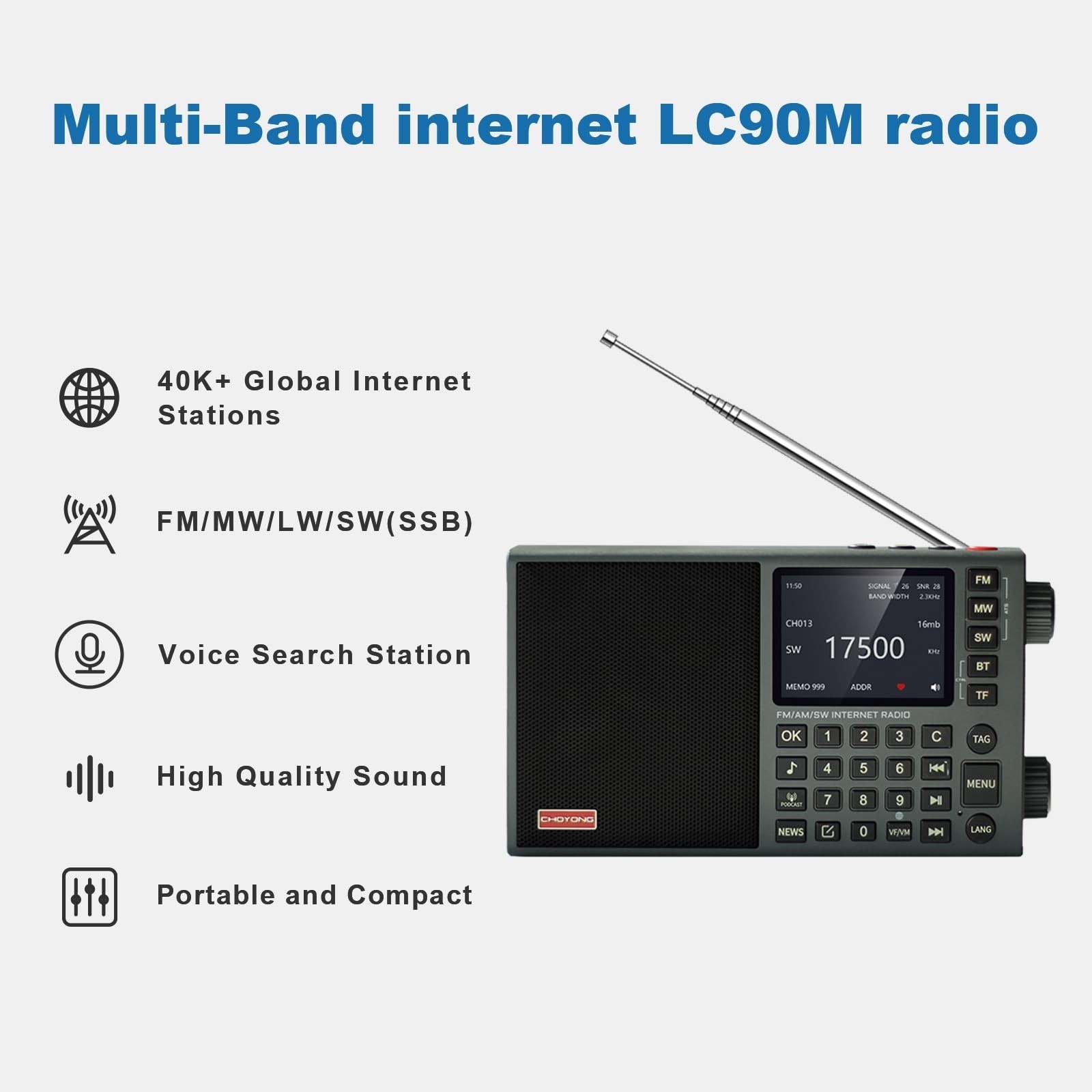 Choyong LC90 Shortwave Receiver AM/FM/SSB/LW - Internet Radio Via Wifi/4G/E-Sim