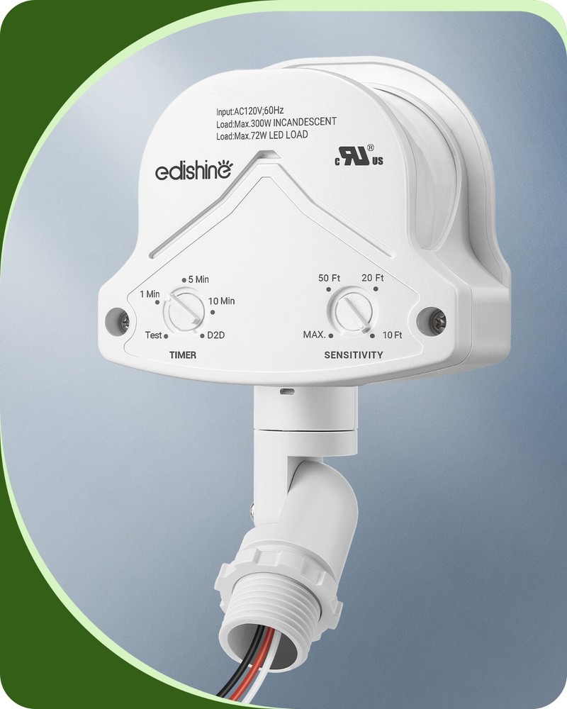EDISHINE Motion Sensor, Automatic Dusk to Dawn, 240 Degree Replacement White
