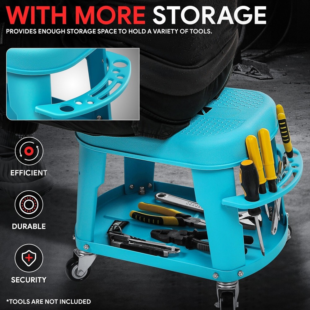 Removable Garage Mechanic Stool Rolling Workshop Mobile Seat w/Tool Storage Tray
