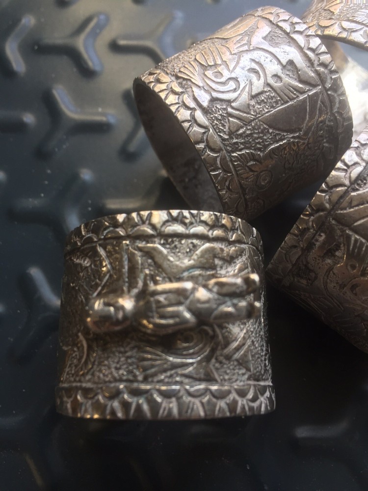 Set Of Antique Solid Silver Peruvian Napkin Rings