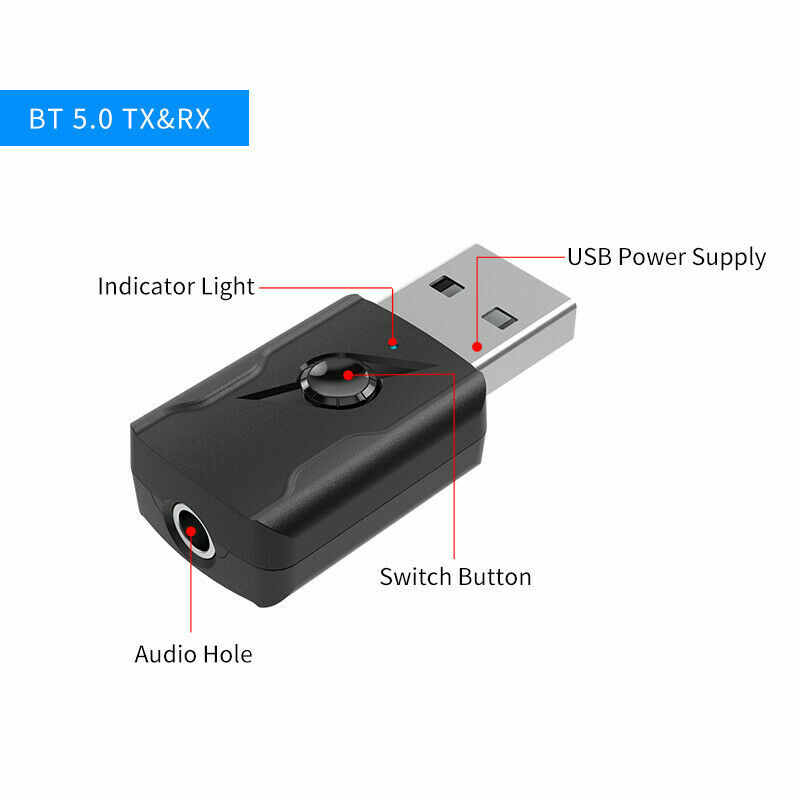 4IN1 Bluetooth 5.0 Transmitter & Receiver Wireless 3.5mm USB Aux Adapter for PC