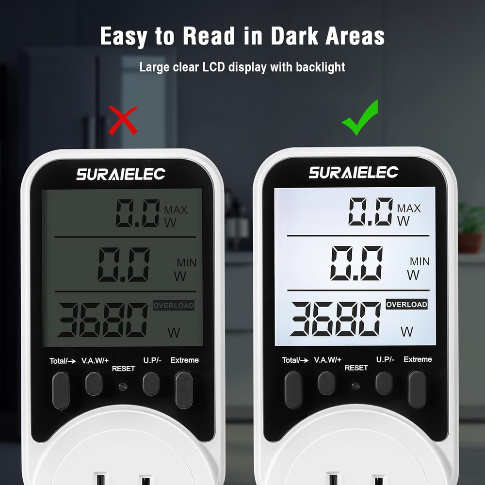 Watt Meter Plug-in Socket Power Meter 90V-250V Wide Range Backli...