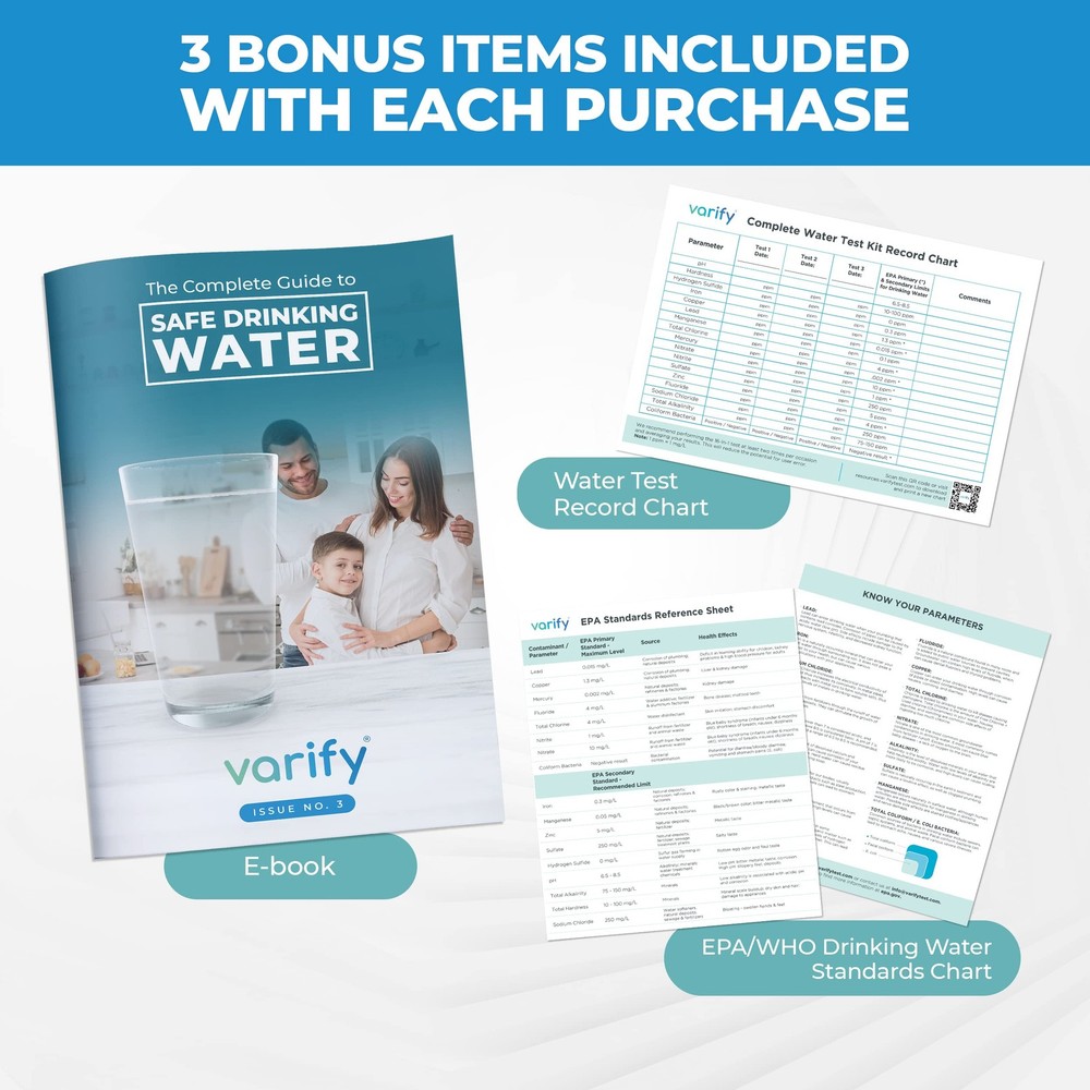 Varify 17in1 Complete Drinking Water Test Kit - 100 Strips + 2 Bacteria Tester