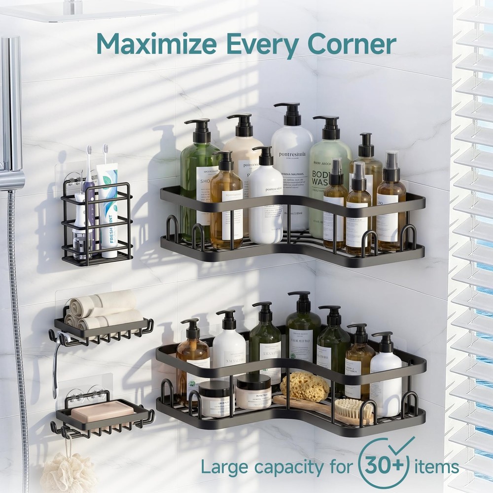 Veken Corner Shower Caddy 5-Pack, Advanced Rustproof Design, No Drilling Adhe...