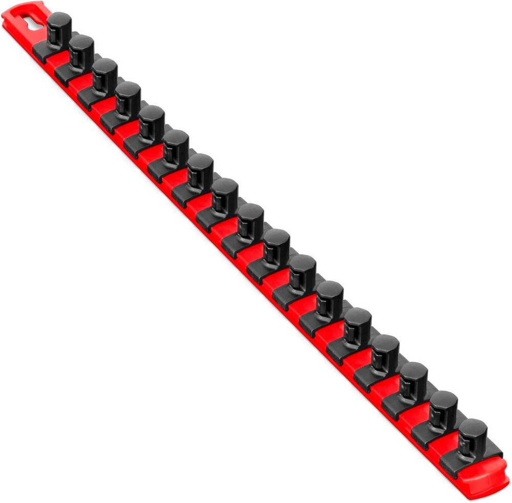 Ernst 18-Inch Socket Organizer with Twist Lock Clips - Secure & Durable Red