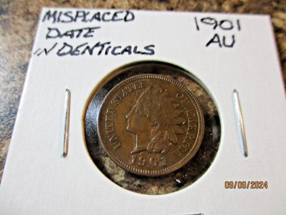 1901 INDIAN CENT MPD DATE IN DENTIALS UNDER 0 GRADES AU MM9