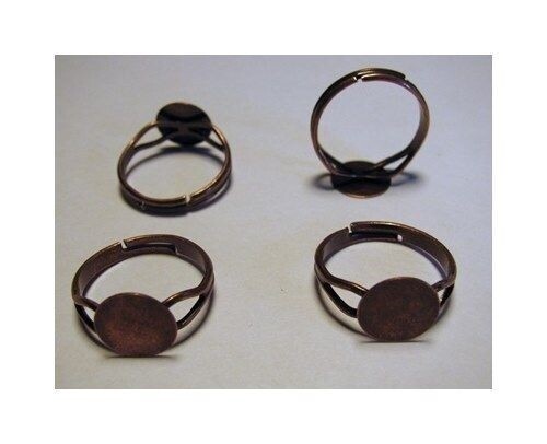 25 Antique COPPER Adjustable RING BLANKS 10mm pad ~NICE