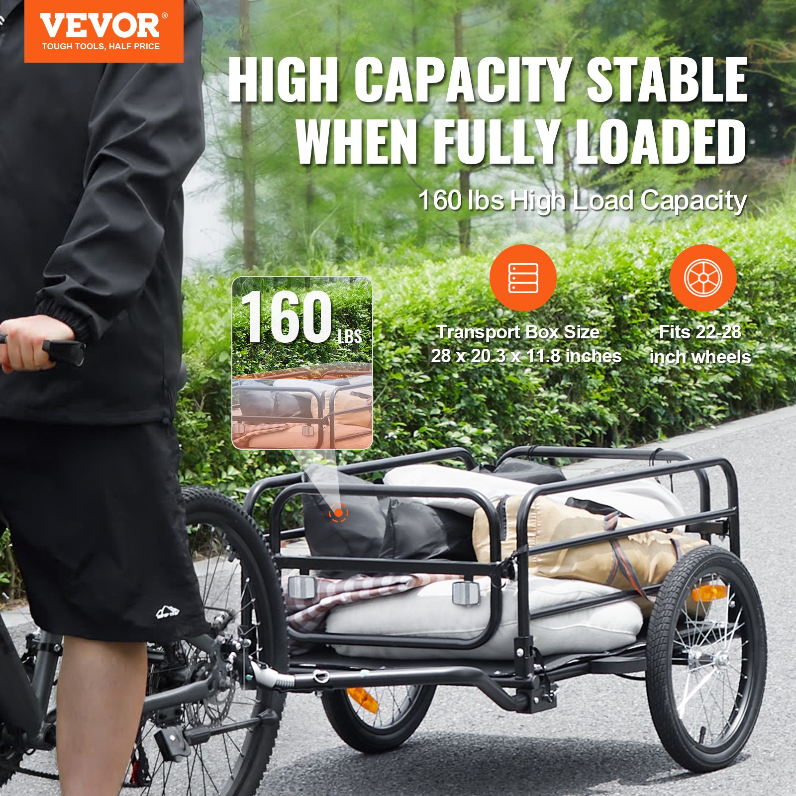 VEVOR Bike Cargo Trailer Bicycle Carrier Storage Cart 160 lbs Load Carbon Steel