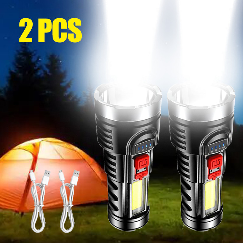 2 x 4 Mode Rechargeable Flashlights Super Bright Multi-Function COB Flashlight