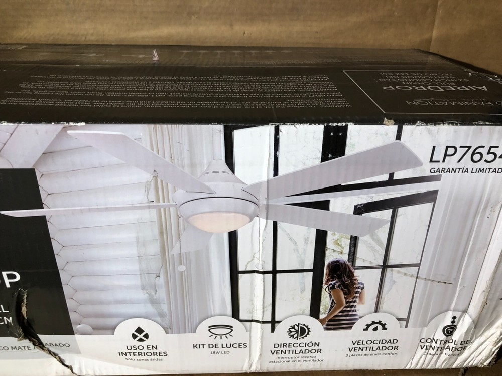 AireDrop Pull Chain Ceiling Fan 52" Matte White w/ Light New