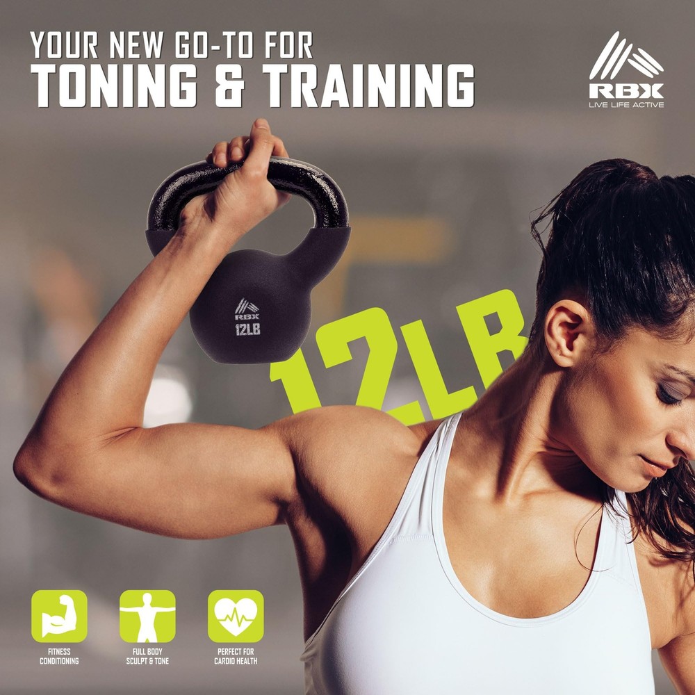 Neoprene Kettlebell, Wide Handle, Iron Core, Flat Bottom, Great for All Fitne...