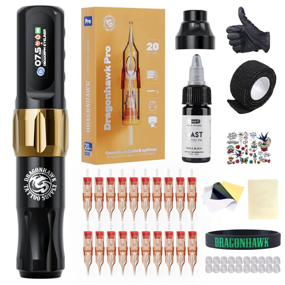 Dragonhawk Atom2 Tattoo Kit Wireless Pro Gun Machine 20