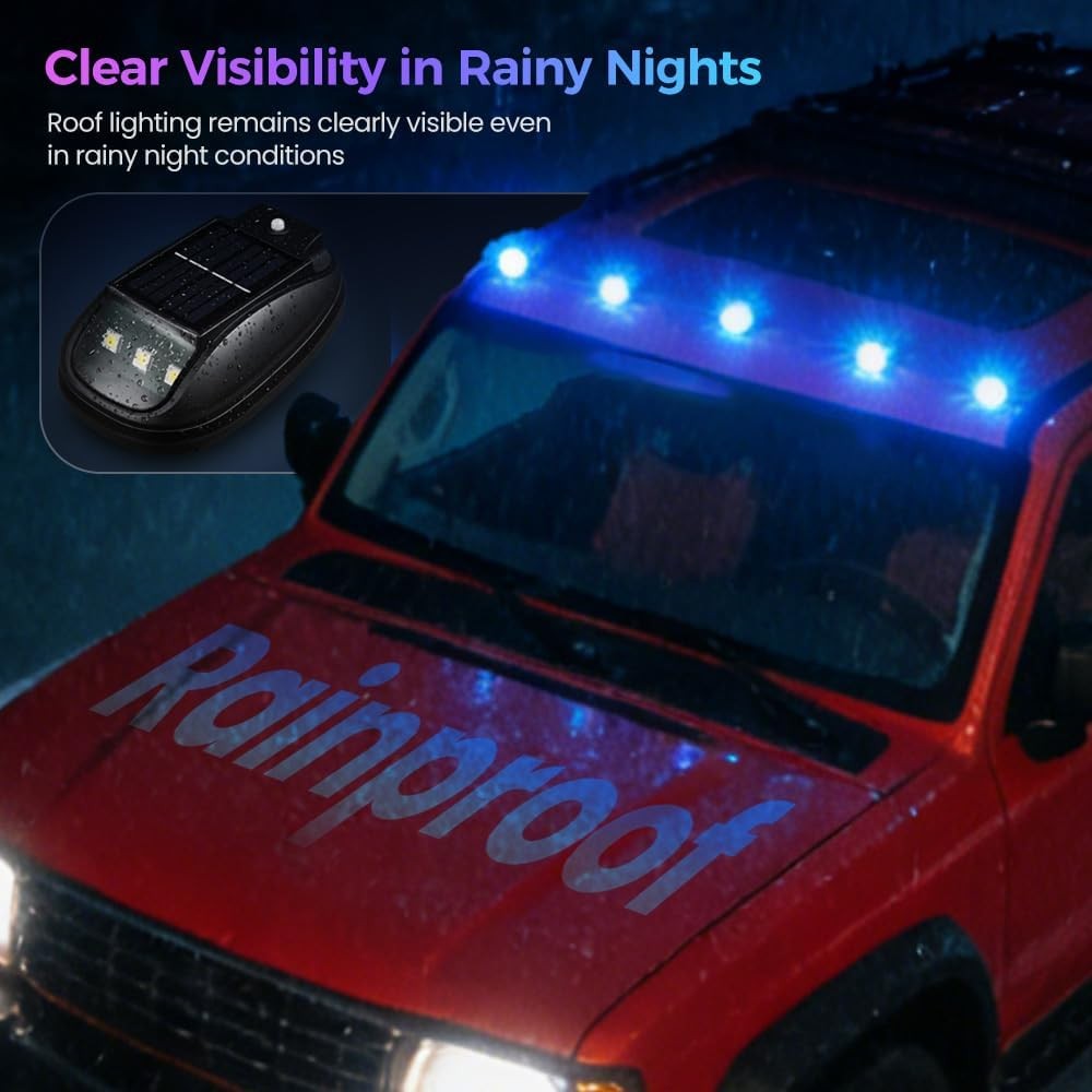 5 Pack Solar Powered LED Cab Roof Marker Running Lights w/Remote For Trucks SUV