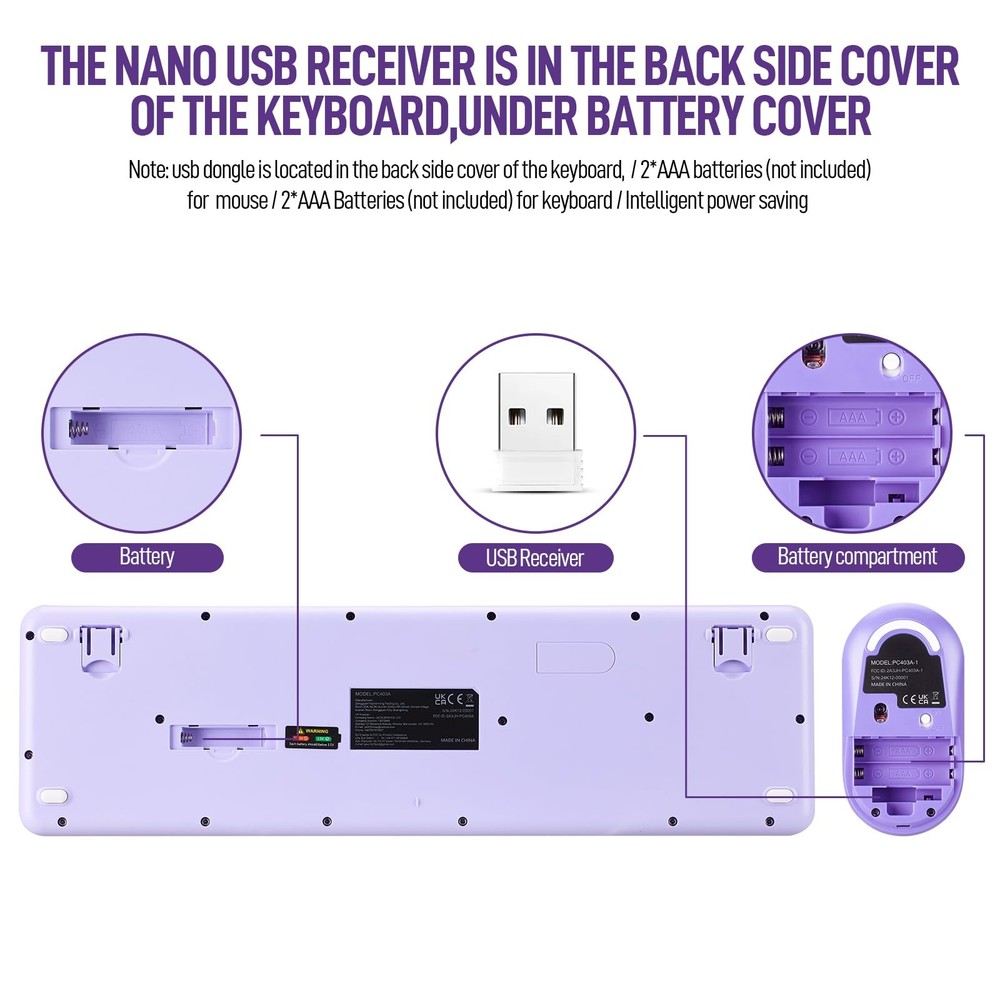 Wireless Keyboard and Mouse Combo, Full Size Compact Quiet Wireless Keyboard ...