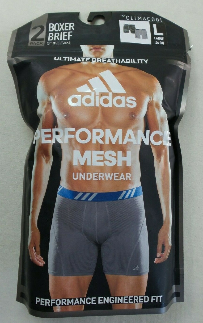 Adidas Men's Boxer Briefs 2 Pack L 36-38 Black Grey Stretch Performance MSRP$26