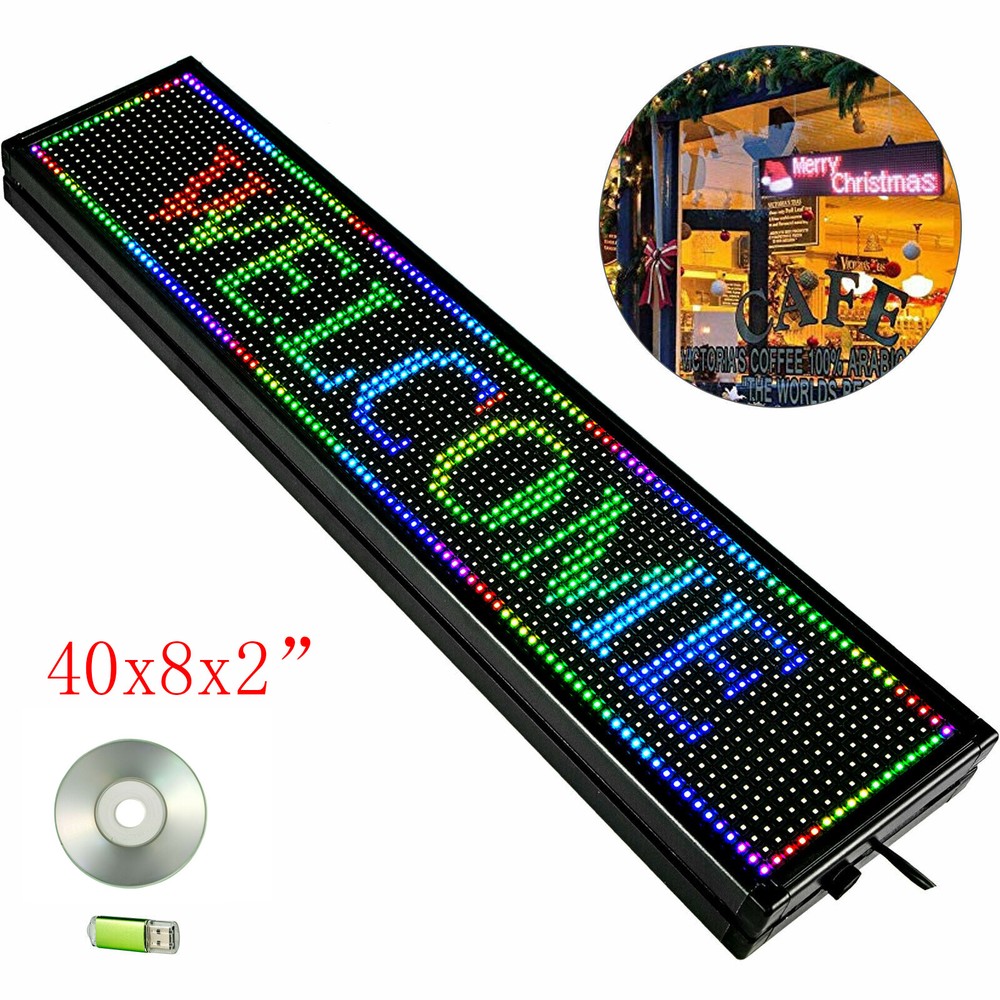 LED Sign 40" X 8" Scrolling Message Display Board 7 Color Programmable
