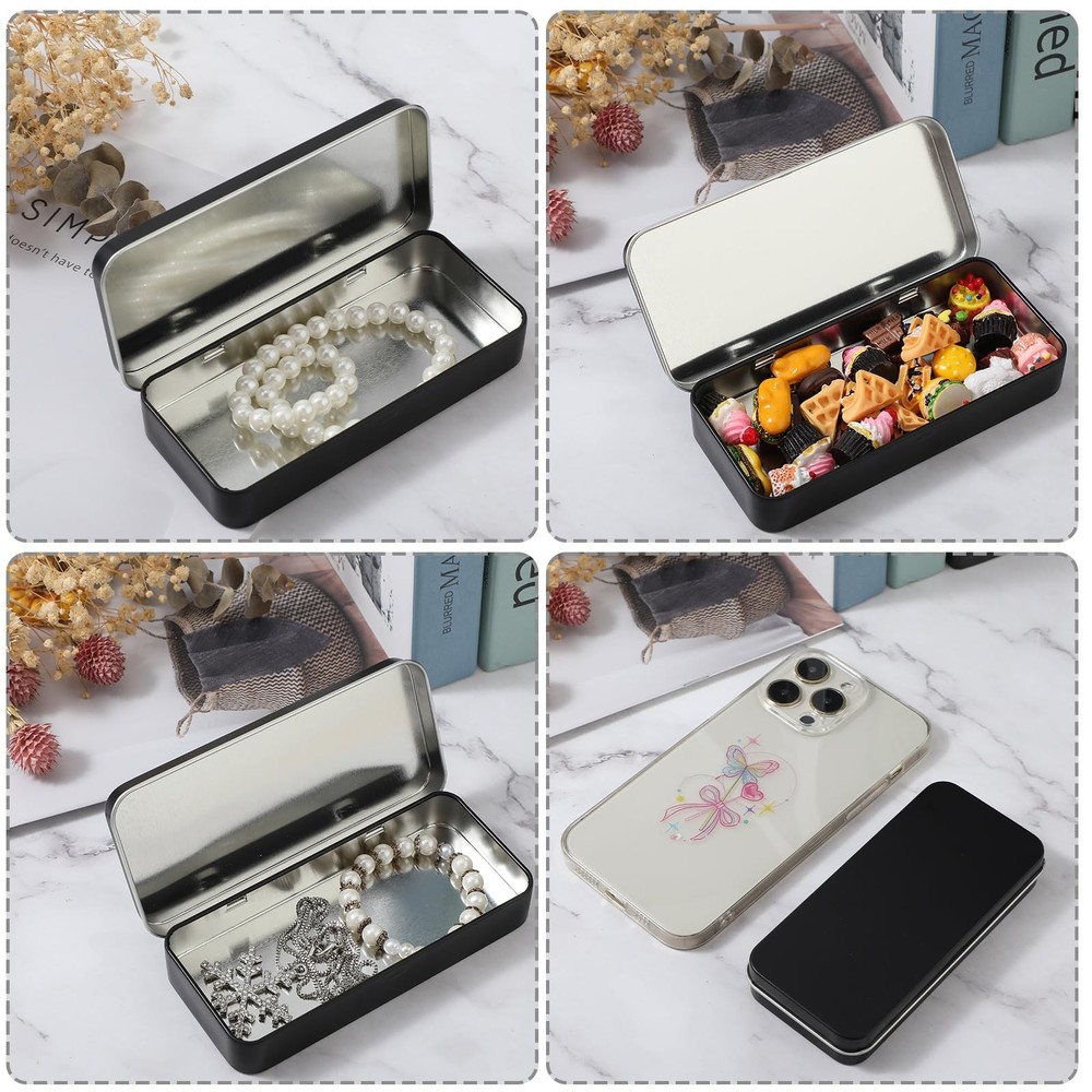 Tyqour Metal Rectangular Empty Hinged Tin Box Containers Metal Tin Box for Ho...