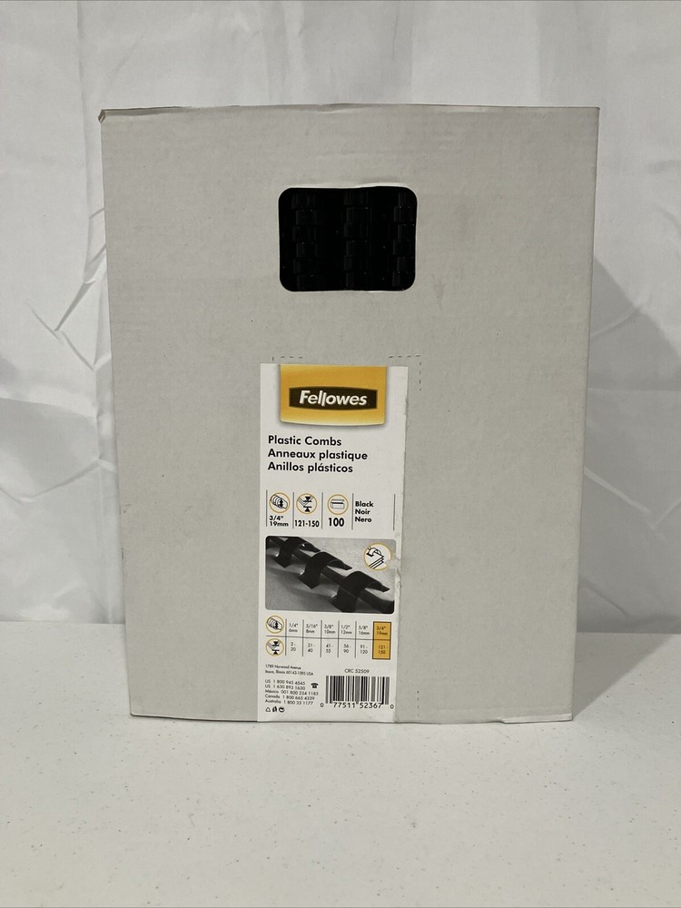 Fellowes Plastic Comb Bindings 3/4" Diameter 150 Sheet Capacity Black 100