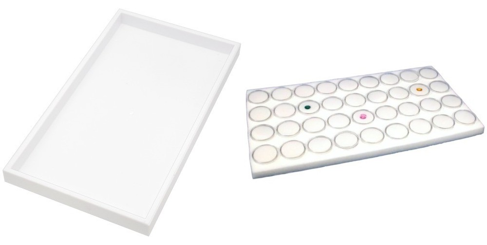 White Plastic Stackable Jewelry Display Tray w/ White 36 Jem Gar Insert