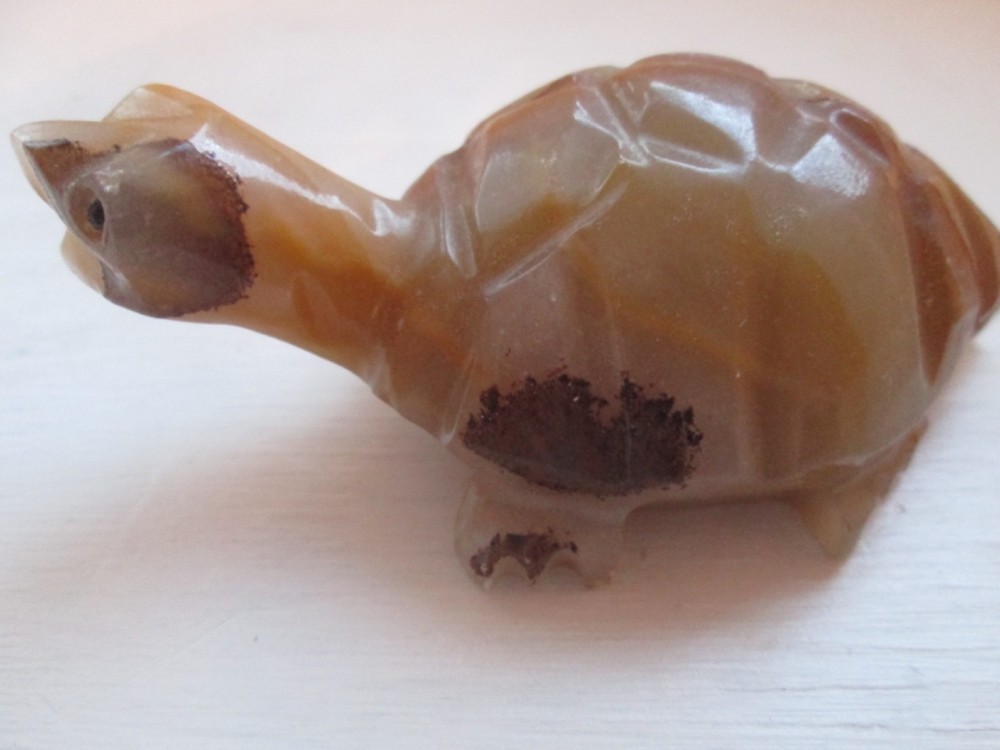 Solid Stone Carved Turtle Figurine 3 3/4" Long