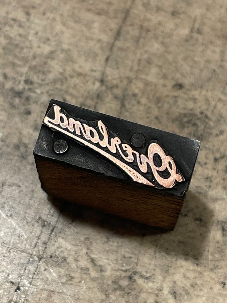 Printing Letterpress Printers Block Overland / Willys Jeep Script Copper (1389)
