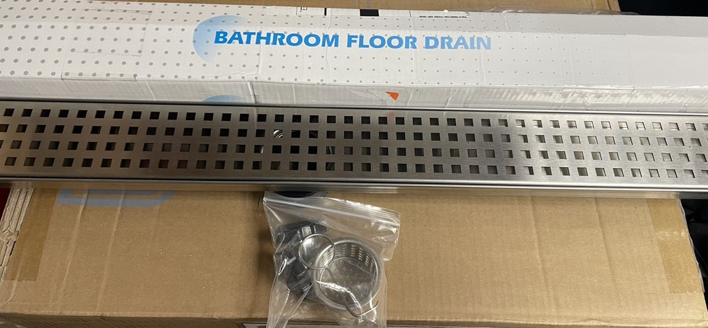 32" Stainless Steel Linear Bathroom Shower Drain Square Pattern Grate.