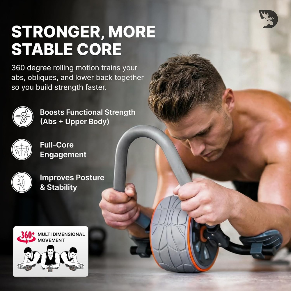 Ab Roller Wheel with Elbow Support & 2 Knee Pads - Abdominal Exercise Trainer fo
