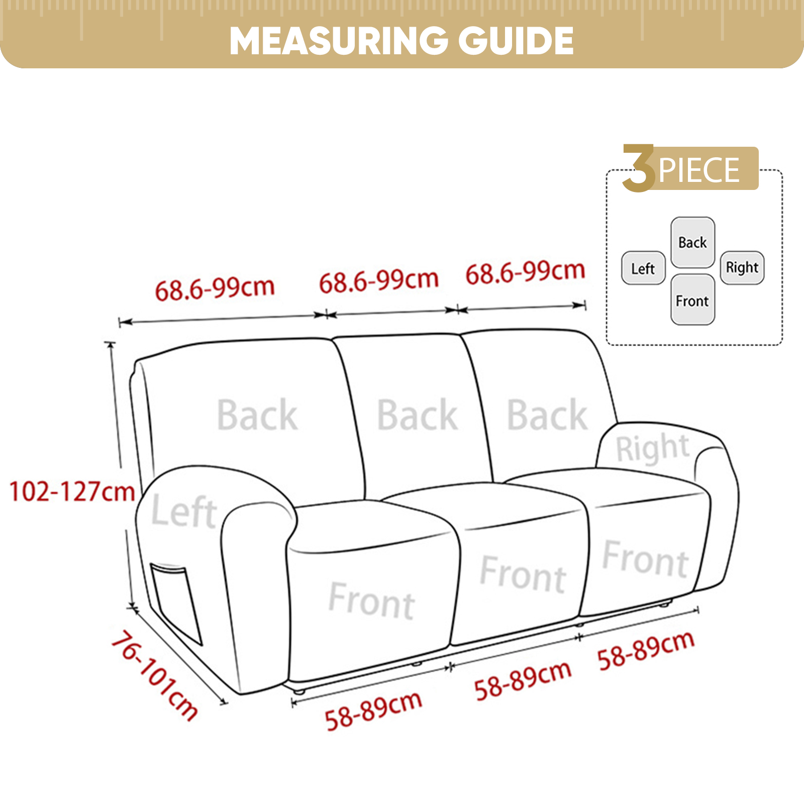 1/2/3 Seater Elastic Recliner Sofa Cover Stretch Armchair Covers Couch Slipcover