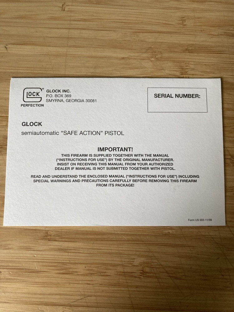 Original Glock Pistols Owners Manual Packet