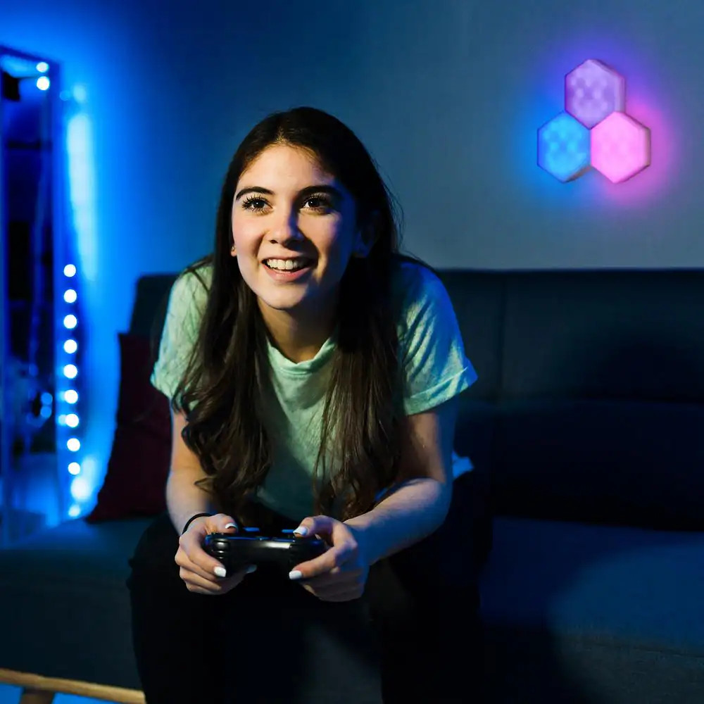Hexagon Unique Multi-Color LED Touch Light, 4 Color-Changing Modes, DIY Installa