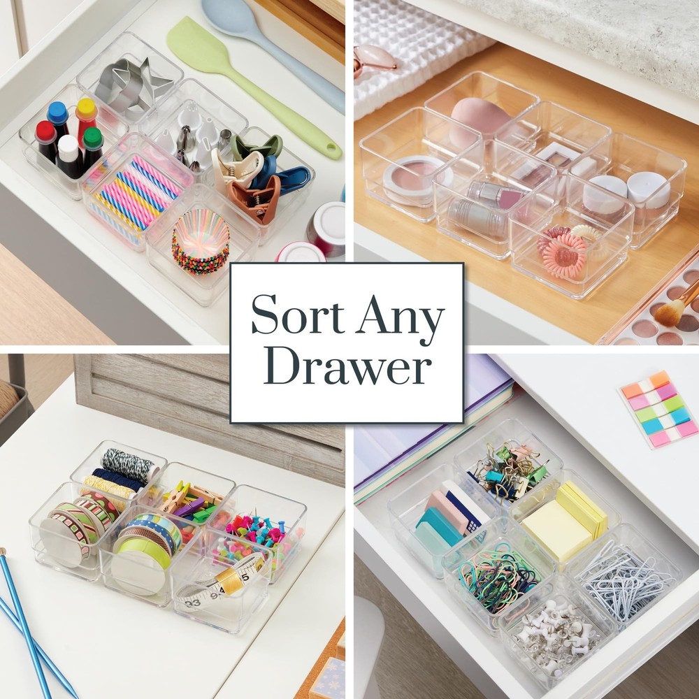 SimpleSort 3-Piece Stackable Clear Drawer Organizer Set | 9" x 6" x 2" Rectan...