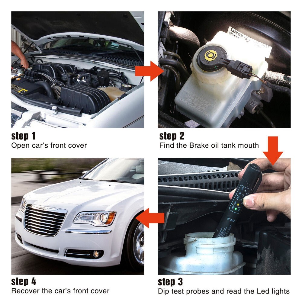Brake Fluid Tester Pen 5 LED Auto Oil Moisture Diagnostic Tool For DOT3 DOT4DOT5