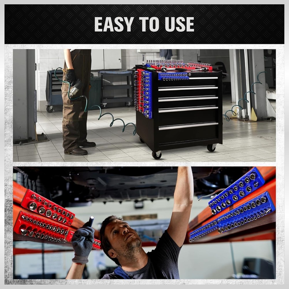 Magnetic Socket Organizer Set 6pcs, Holds 143 Sockets, Assorted Sizes, Heavy ...