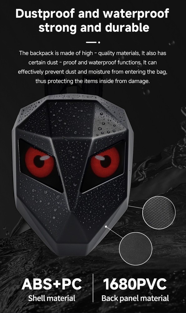 LED Motorcycle Riding Backpack Featuring Illuminated Eye Design, Large Capacity