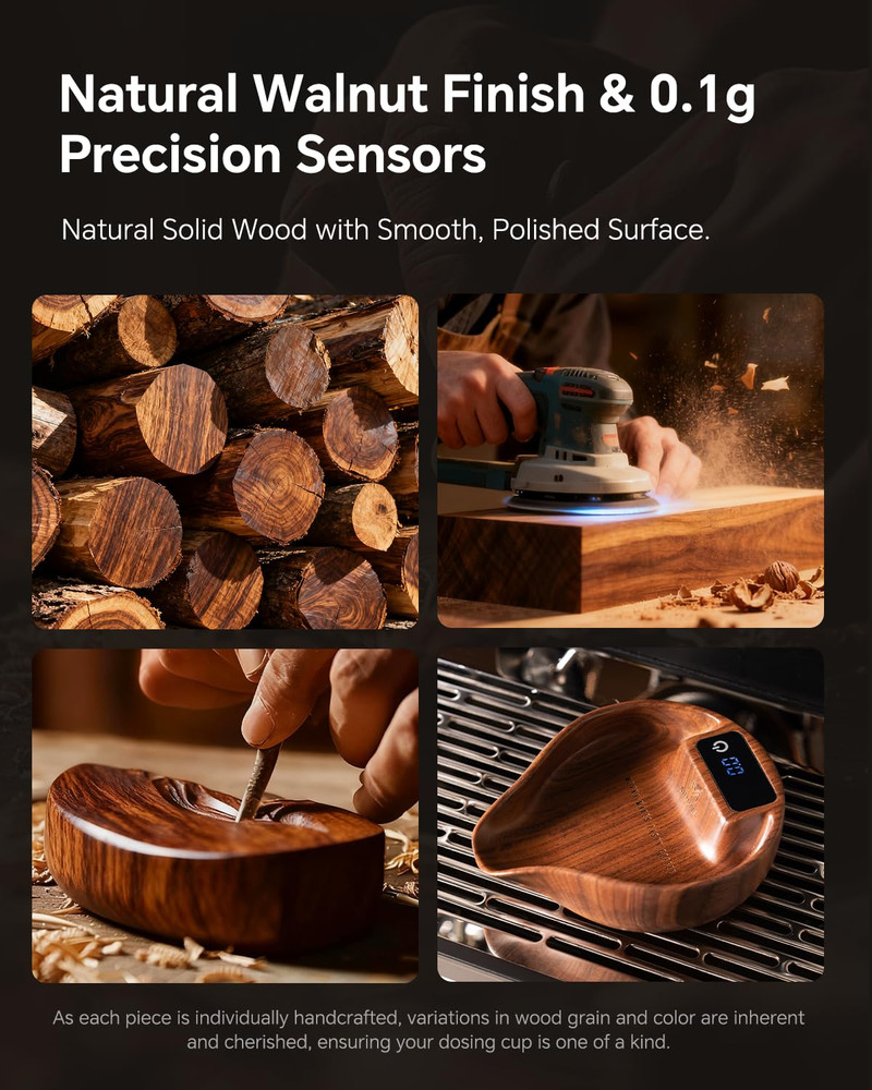 Precision Walnut Coffee Bean Scale with LED Display and Spray Bottle Kit