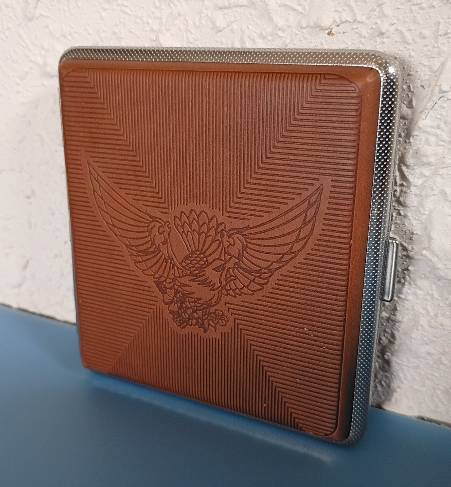 Metal Cigarette Case Spring Loaded Hinged Spine Eagle Design for King Size